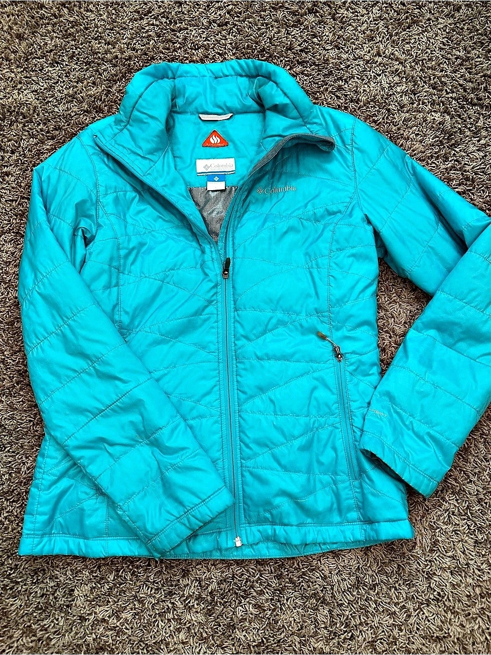 Columbia Omni-Heat Thermal Reflective Quilted Puffer Jacket turquoise, size Larg